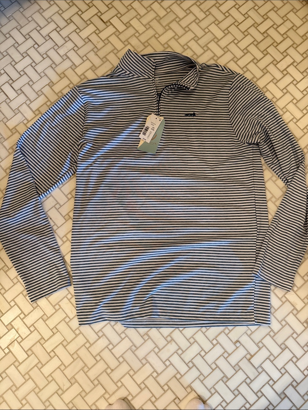 Class Club Blue & White Striped Long Sleeve 3/4 zip Top